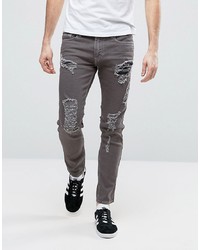 Jeans aderenti strappati grigio scuro di Calvin Klein Jeans