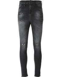 Jeans aderenti strappati grigio scuro di R 13