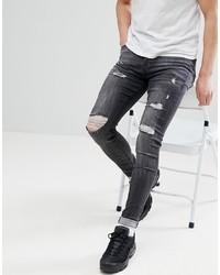 Jeans aderenti strappati grigio scuro di Sixth June
