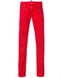 Jeans aderenti strappati rossi di DSQUARED2