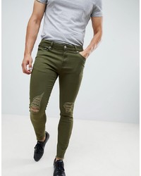 Jeans aderenti strappati verde oliva