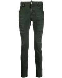 Jeans aderenti strappati verde scuro di DSQUARED2