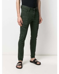 Jeans aderenti strappati verde scuro di DSQUARED2