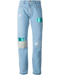 Jeans boyfriend patchwork blu di ARIES