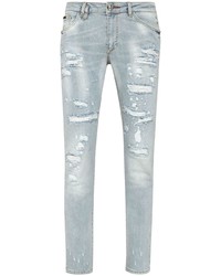 Jeans con stampa cachemire azzurri di Philipp Plein