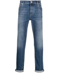 Jeans in pelle blu di Brunello Cucinelli