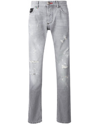 Jeans in pelle strappati grigi di Philipp Plein