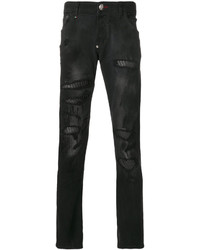 Jeans in pelle strappati neri di Philipp Plein