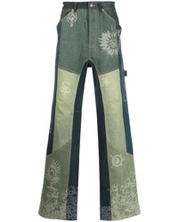 Jeans patchwork verde oliva