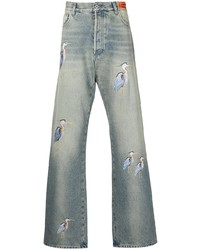 Jeans ricamati azzurri di Heron Preston