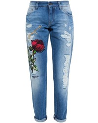 Jeans ricamati blu di Dolce & Gabbana