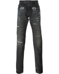 Jeans ricamati grigio scuro di Dolce & Gabbana