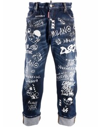Jeans stampati blu scuro di DSQUARED2