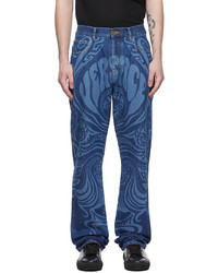 Jeans stampati blu scuro di Versace