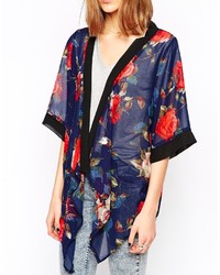 Kimono a fiori blu scuro di Iska
