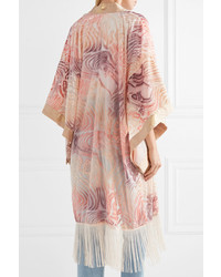 Kimono di chiffon con frange rosa di Anna Sui