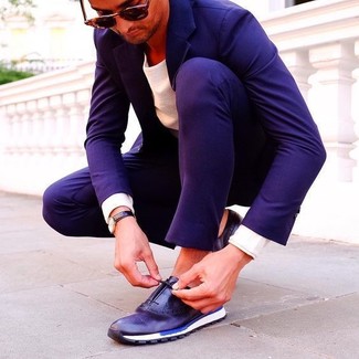 Sneakers basse in pelle blu scuro di Polo Ralph Lauren