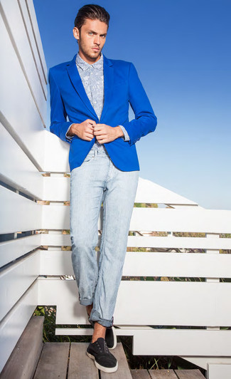Camicia a maniche lunghe stampata azzurra di Salvatore Ferragamo