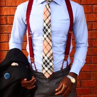 Come indossare e abbinare bretelle rossi per un uomo di 20 anni quando fa caldo: Potresti combinare un blazer nero con bretelle rossi per un look comfy-casual.