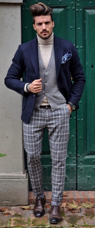 Pantaloni eleganti scozzesi grigi di Brunello Cucinelli