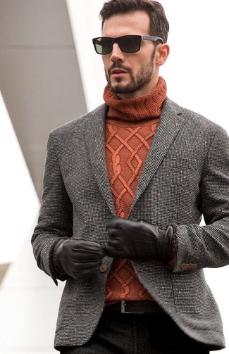 Come indossare e abbinare guanti in pelle terracotta in modo smart-casual: Prova a combinare un blazer di tweed nero e bianco con guanti in pelle terracotta per una sensazione di semplicità e spensieratezza.