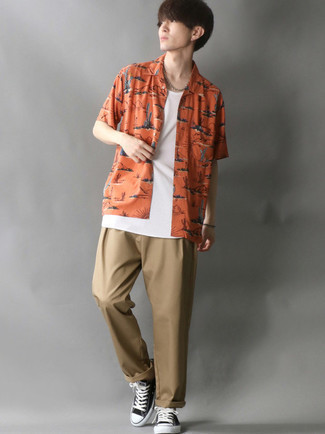 Camicia a maniche corte stampata arancione di Dolce & Gabbana