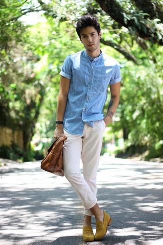 Camicia a maniche corte di jeans azzurra di Asos