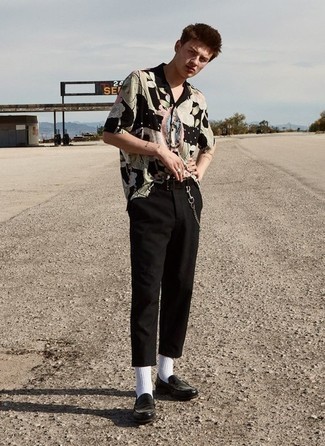 Camicia a maniche corte stampata nera di Alexander McQueen