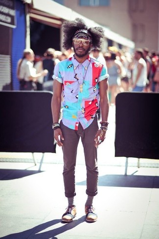 Camicia a maniche corte stampata multicolore di Roberto Cavalli