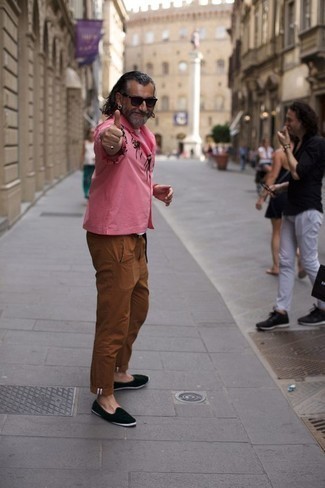 Camicia a maniche corte stampata rosa di Versace