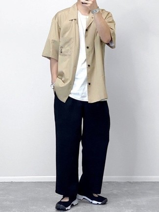 Camicia a maniche corte beige di Jil Sander