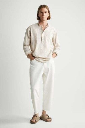 Camicia a maniche lunghe a righe verticali beige di Gucci