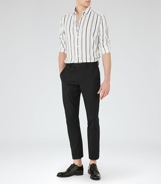 Camicia a maniche lunghe a righe verticali bianca e nera di Polo Ralph Lauren