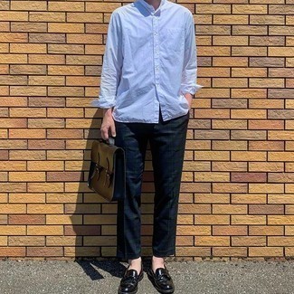 Camicia a maniche lunghe azzurra di Thom Browne