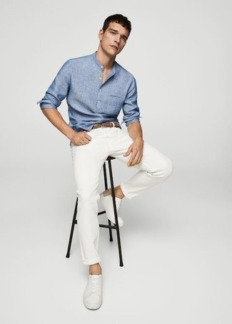 Camicia a maniche lunghe in chambray azzurra di Polo Ralph Lauren