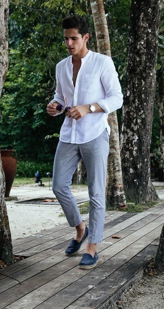 Camicia a maniche lunghe di lino bianca di Giorgio Armani