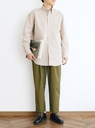 Camicia a maniche lunghe a righe verticali bianca di Henrik Vibskov