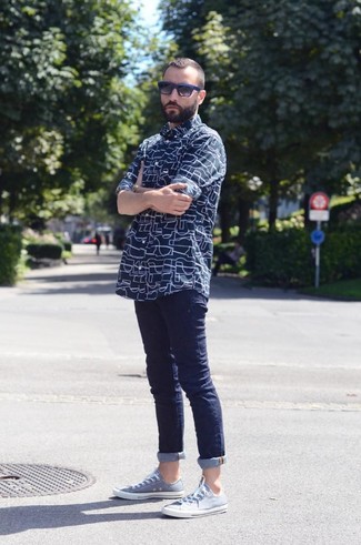 Camicia a maniche lunghe stampata blu scuro di French Connection