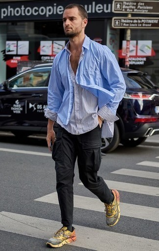Camicia a maniche lunghe a righe verticali azzurra di Wooyoungmi
