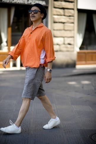 Camicia a maniche lunghe di lino arancione di Polo Ralph Lauren