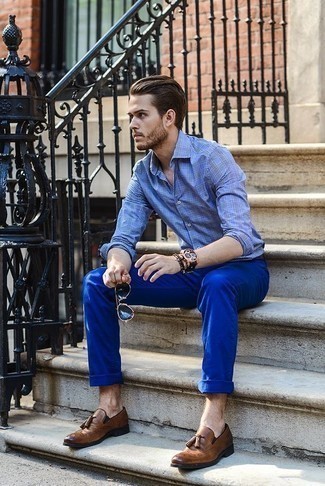 Camicia a maniche lunghe scozzese blu di Marcelo Burlon County of Milan