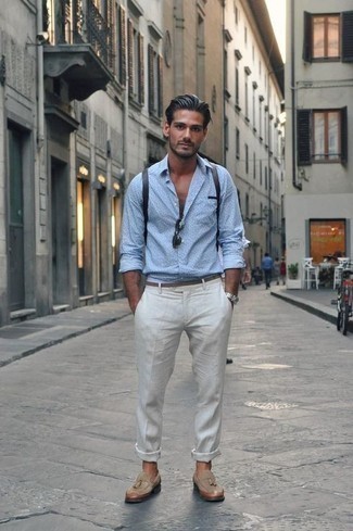 Camicia a maniche lunghe stampata azzurra di Gucci