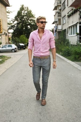Camicia a maniche lunghe a righe verticali rosa di Polo Ralph Lauren