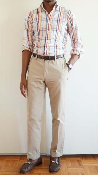 Camicia a maniche lunghe a quadretti multicolore di Thom Browne
