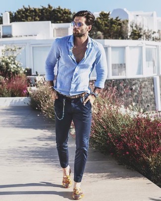 Camicia a maniche lunghe di lino azzurra di Mp Massimo Piombo