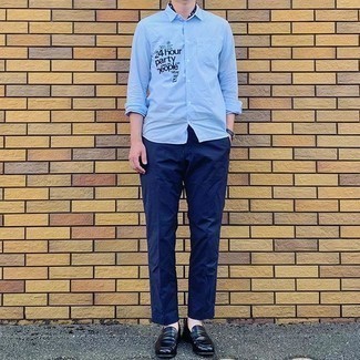 Camicia a maniche lunghe stampata azzurra di Junya Watanabe MAN