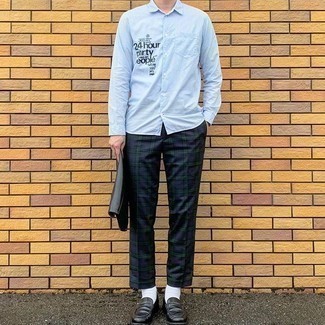 Camicia a maniche lunghe stampata azzurra di Junya Watanabe MAN