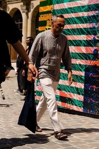 Camicia a maniche lunghe di lino grigia di Giorgio Armani