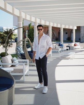 Camicia a maniche lunghe stampata bianca di Calvin Klein 205W39nyc