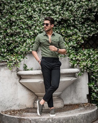Camicia a maniche lunghe verde oliva di Dolce & Gabbana